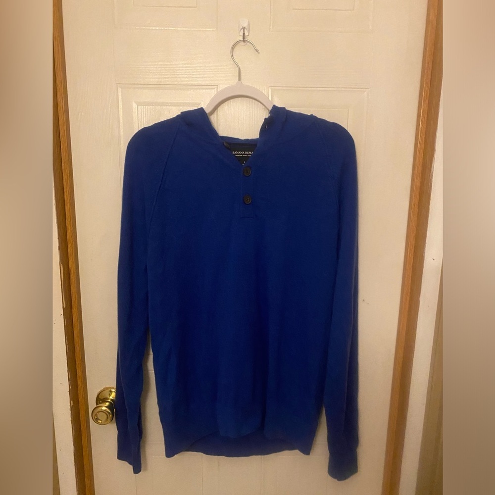 Banana Republic Men’s Blue Hooded Merino/Cashmere Sweater